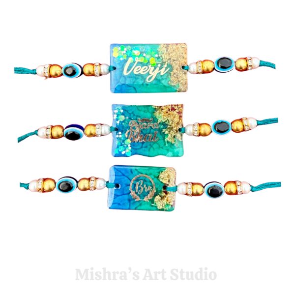 Elegant Ocean Blue Resin Rakhi -set of 3