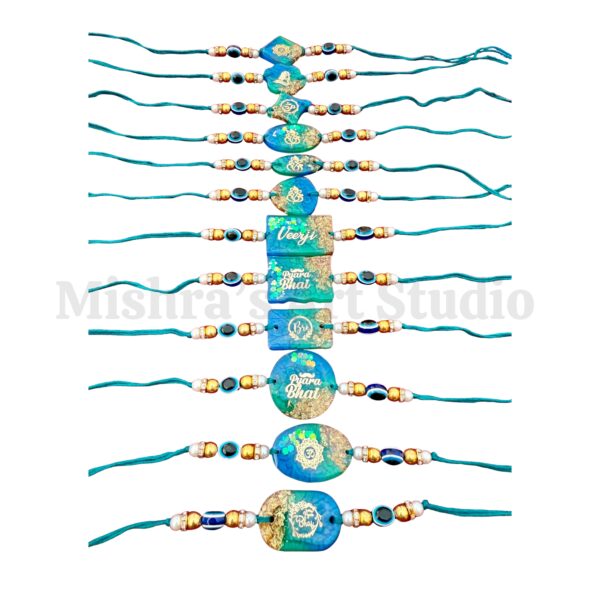 Elegant Ocean Blue Resin Rakhi -set of 12